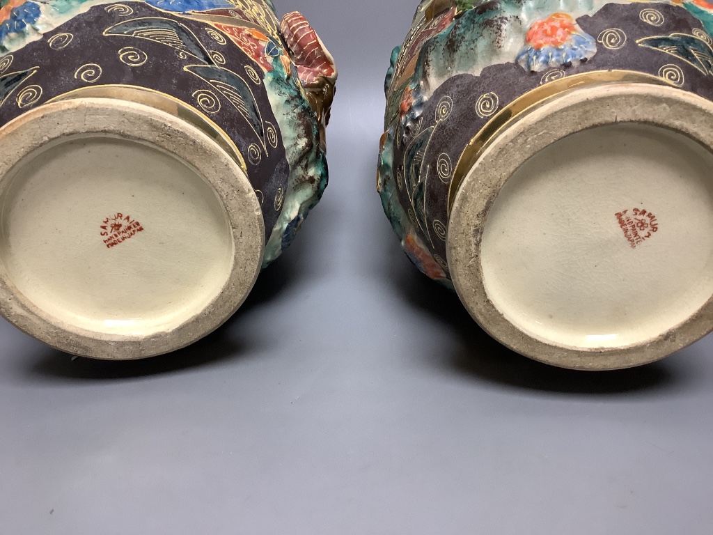 A pair of Japanese Satsuma vases, height 32cm